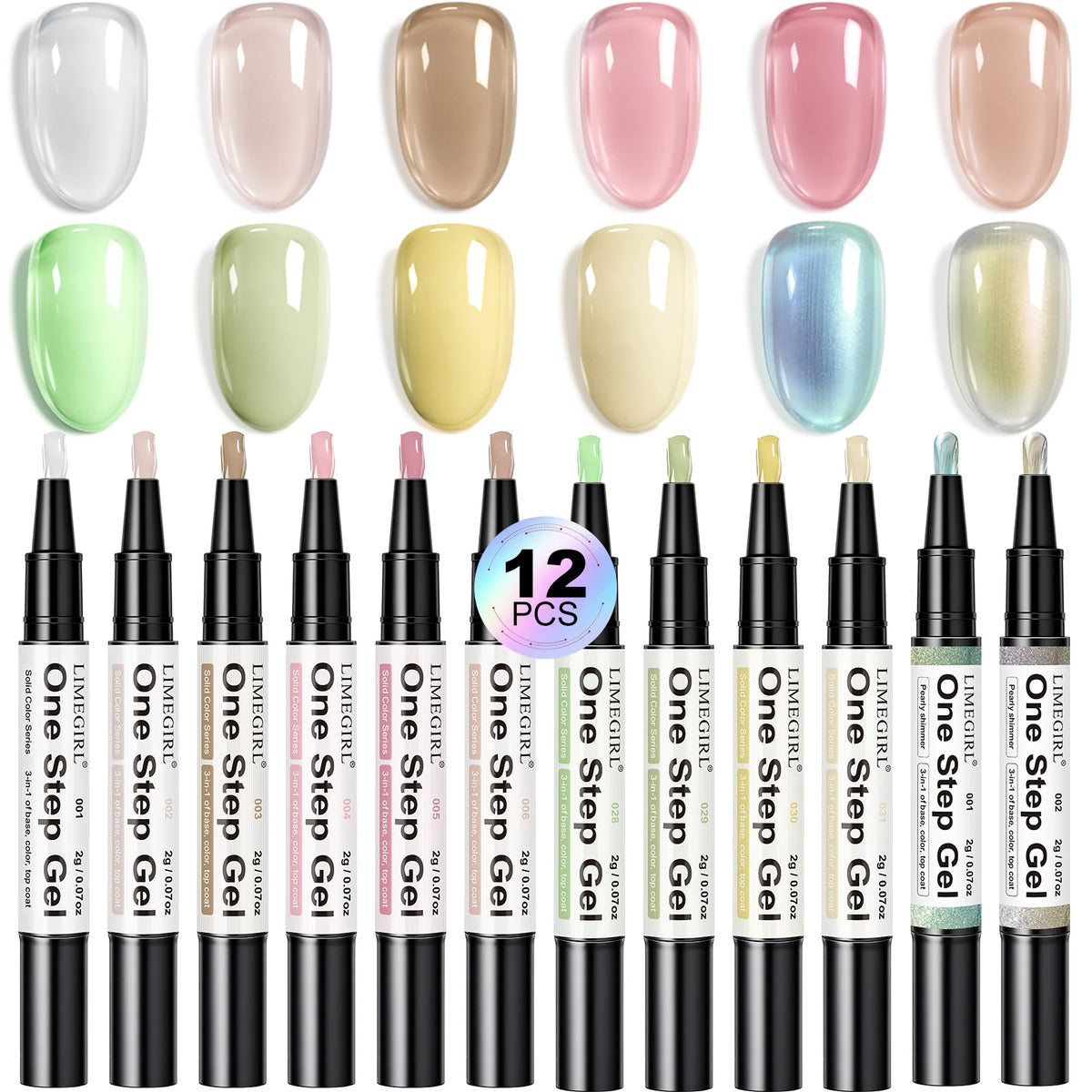 LIMEGIRL 12 Pcs Gel Nail Polish Pen Set 3in1 Gel Nail Varnish Quick-Dry Long-Lasting Graffiti Painting Nail Polish Set