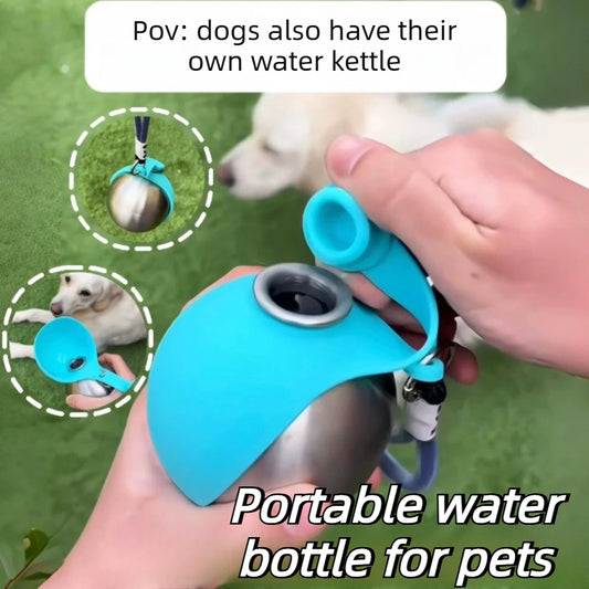 Portable Dog Water Bottle – Leak‑Proof Stainless Steel with Silicone Bowl (285ml)