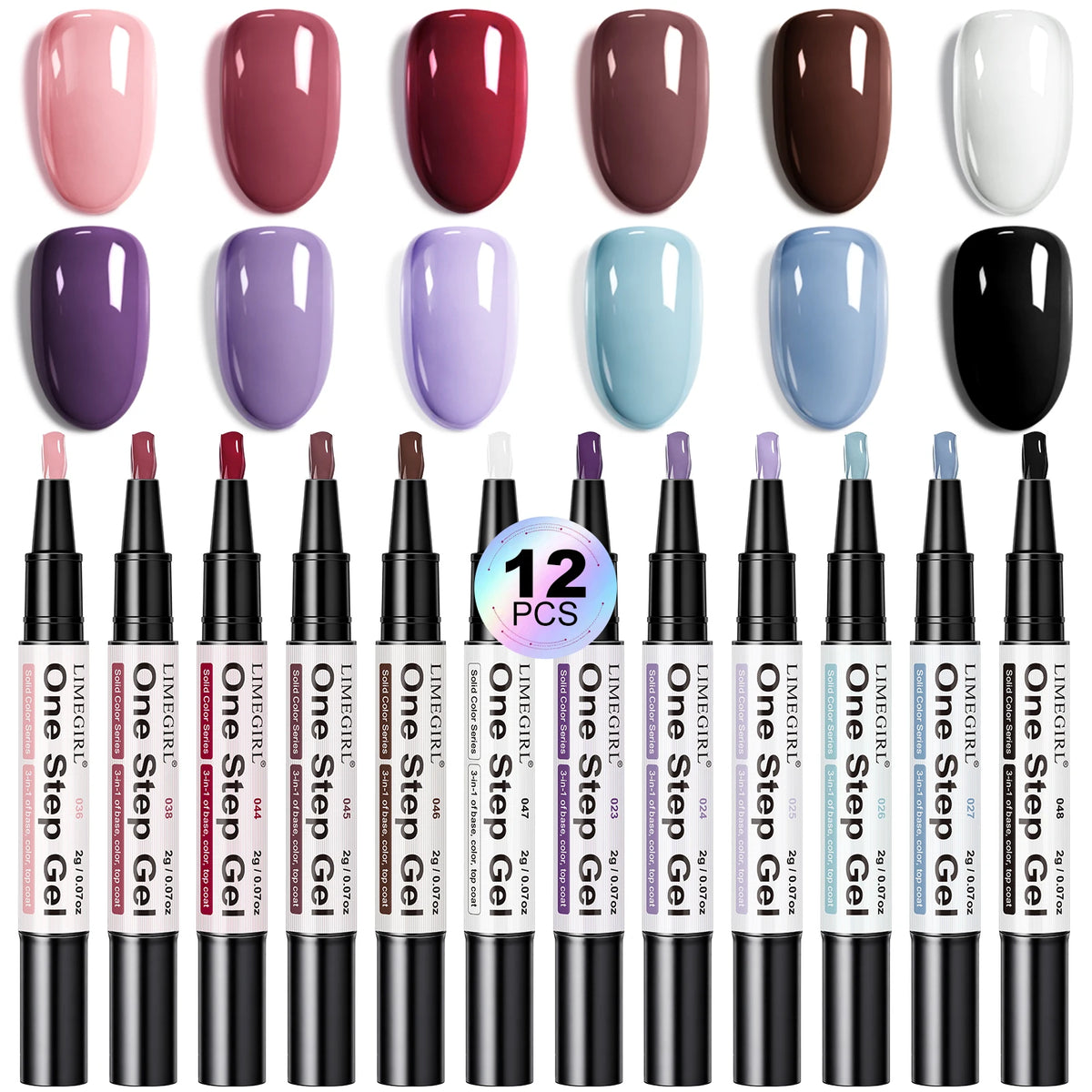 LIMEGIRL 12 Pcs Gel Nail Polish Pen Set 3in1 Gel Nail Varnish Quick-Dry Long-Lasting Graffiti Painting Nail Polish Set