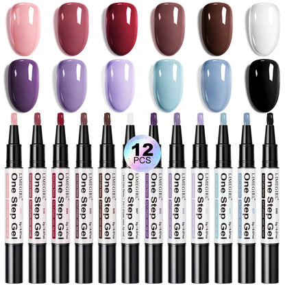 LIMEGIRL 12 Pcs Gel Nail Polish Pen Set 3in1 Gel Nail Varnish Quick-Dry Long-Lasting Graffiti Painting Nail Polish Set