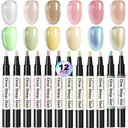 LIMEGIRL 12 Pcs Gel Nail Polish Pen Set 3in1 Gel Nail Varnish Quick-Dry Long-Lasting Graffiti Painting Nail Polish Set