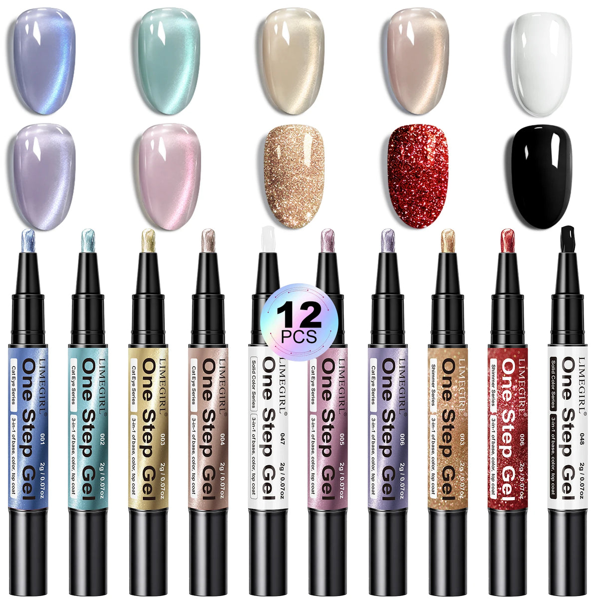 LIMEGIRL 12 Pcs Gel Nail Polish Pen Set 3in1 Gel Nail Varnish Quick-Dry Long-Lasting Graffiti Painting Nail Polish Set
