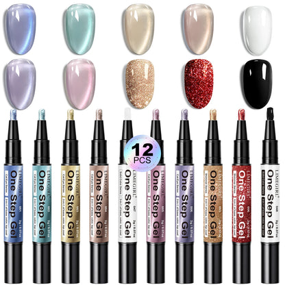 LIMEGIRL 12 Pcs Gel Nail Polish Pen Set 3in1 Gel Nail Varnish Quick-Dry Long-Lasting Graffiti Painting Nail Polish Set