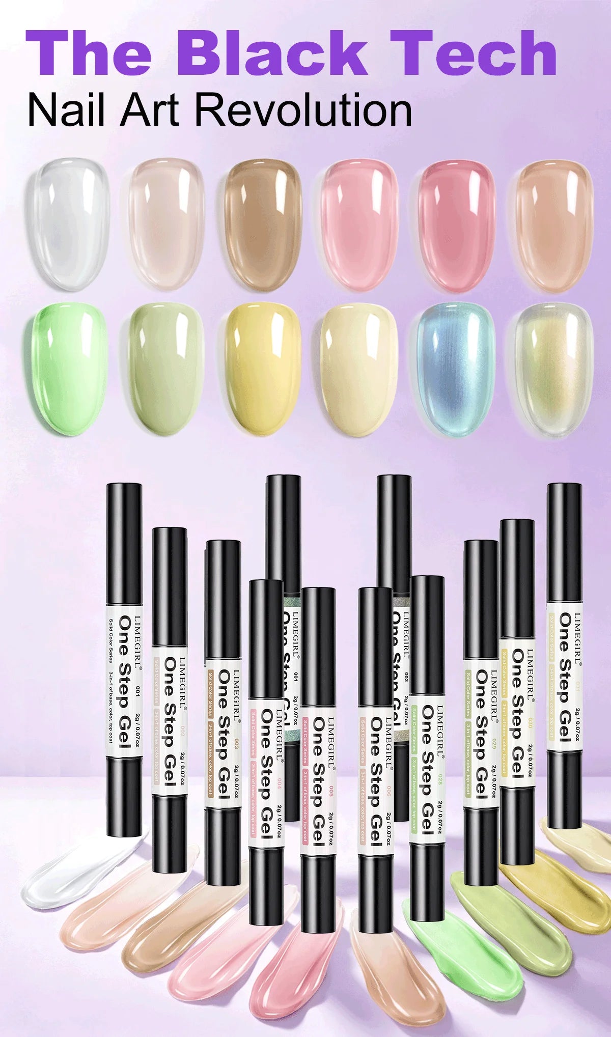 LIMEGIRL 12 Pcs Gel Nail Polish Pen Set 3in1 Gel Nail Varnish Quick-Dry Long-Lasting Graffiti Painting Nail Polish Set