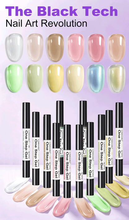 LIMEGIRL 12 Pcs Gel Nail Polish Pen Set 3in1 Gel Nail Varnish Quick-Dry Long-Lasting Graffiti Painting Nail Polish Set