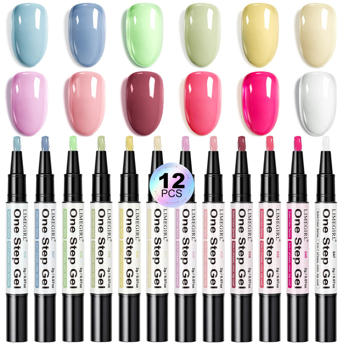 LIMEGIRL 12 Pcs Gel Nail Polish Pen Set 3in1 Gel Nail Varnish Quick-Dry Long-Lasting Graffiti Painting Nail Polish Set