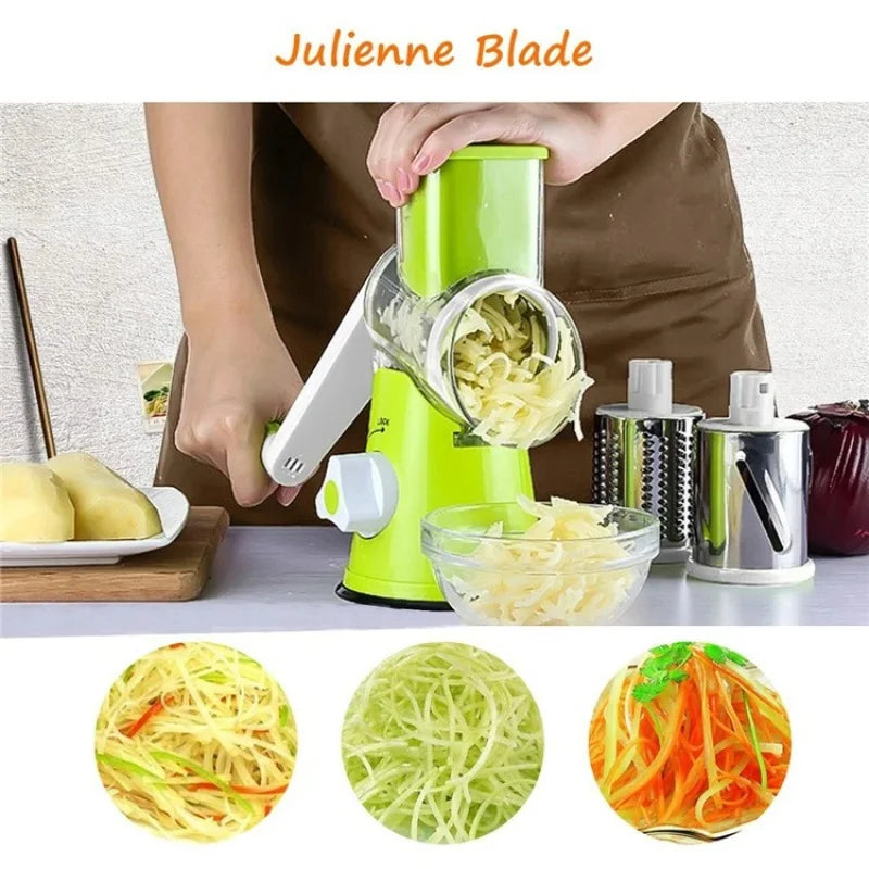 Manual Rotary Cheese Grater – 3‑in‑1 Vegetable Slicer & Shredder