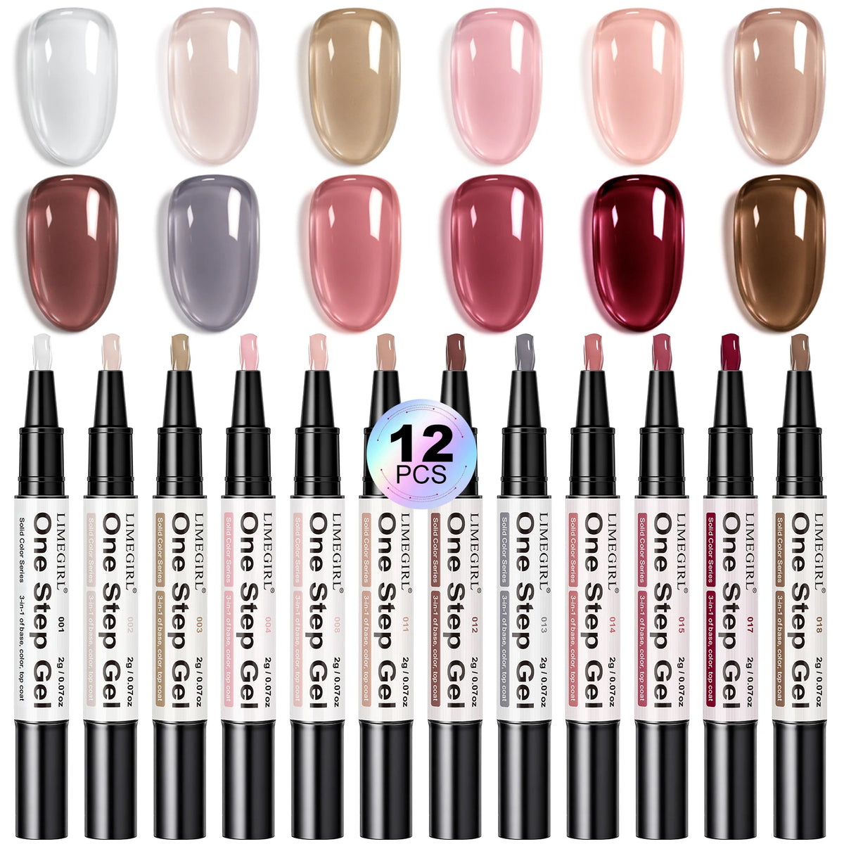 LIMEGIRL 12 Pcs Gel Nail Polish Pen Set 3in1 Gel Nail Varnish Quick-Dry Long-Lasting Graffiti Painting Nail Polish Set