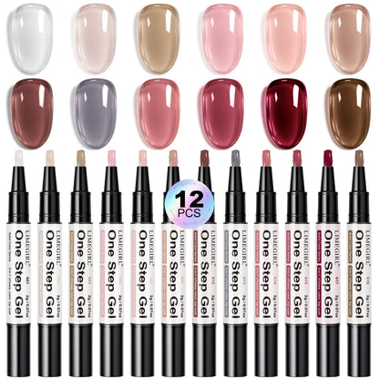 LIMEGIRL 12 Pcs Gel Nail Polish Pen Set 3in1 Gel Nail Varnish Quick-Dry Long-Lasting Graffiti Painting Nail Polish Set