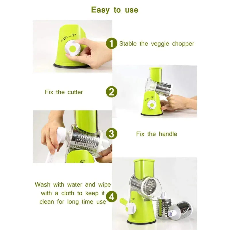 Manual Rotary Cheese Grater – 3‑in‑1 Vegetable Slicer & Shredder