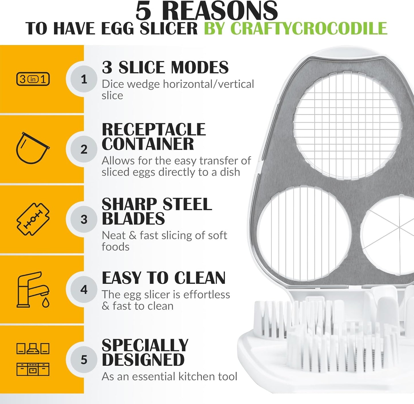 304 Stainless Steel 3‑in‑1 Egg Slicer
