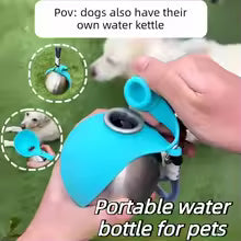 Portable Dog Water Bottle – Leak‑Proof Stainless Steel with Silicone Bowl (285ml)